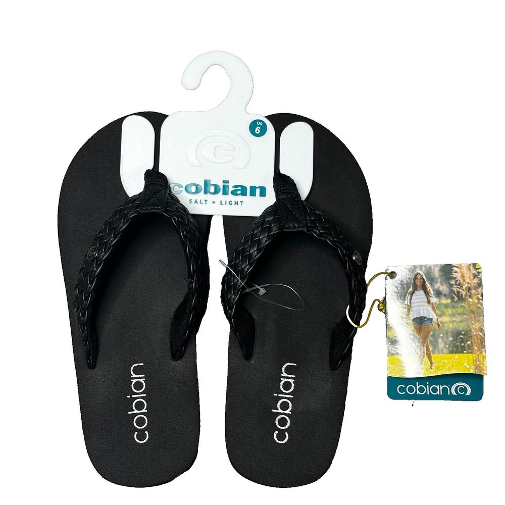 Cobian Braided Bounce Women's Black Flip Flops Sandals Size 6 NEW
